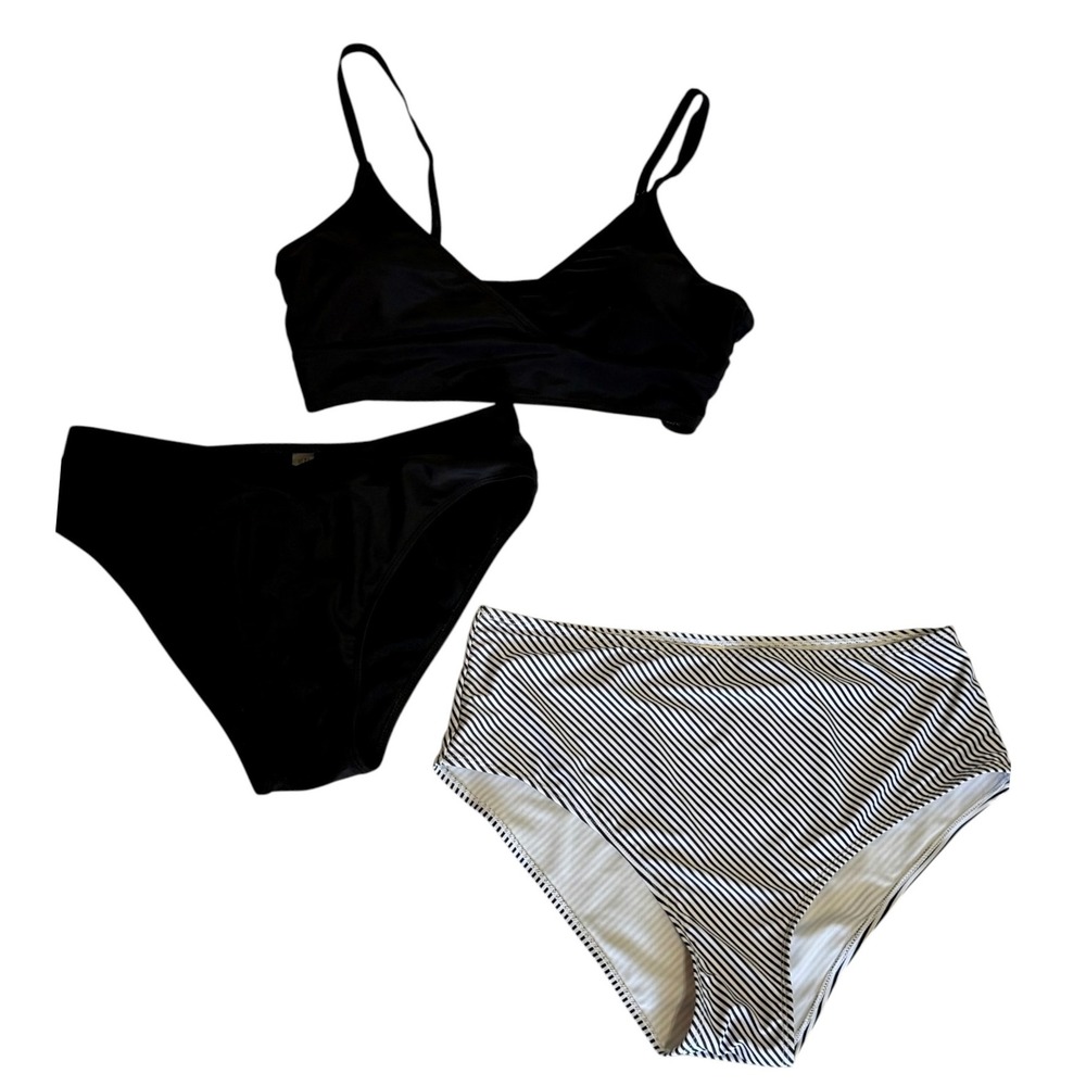 Lot of 4 Womens Plus Size XL-1XL Bikini Sets Black Striped Blue Green Lavender